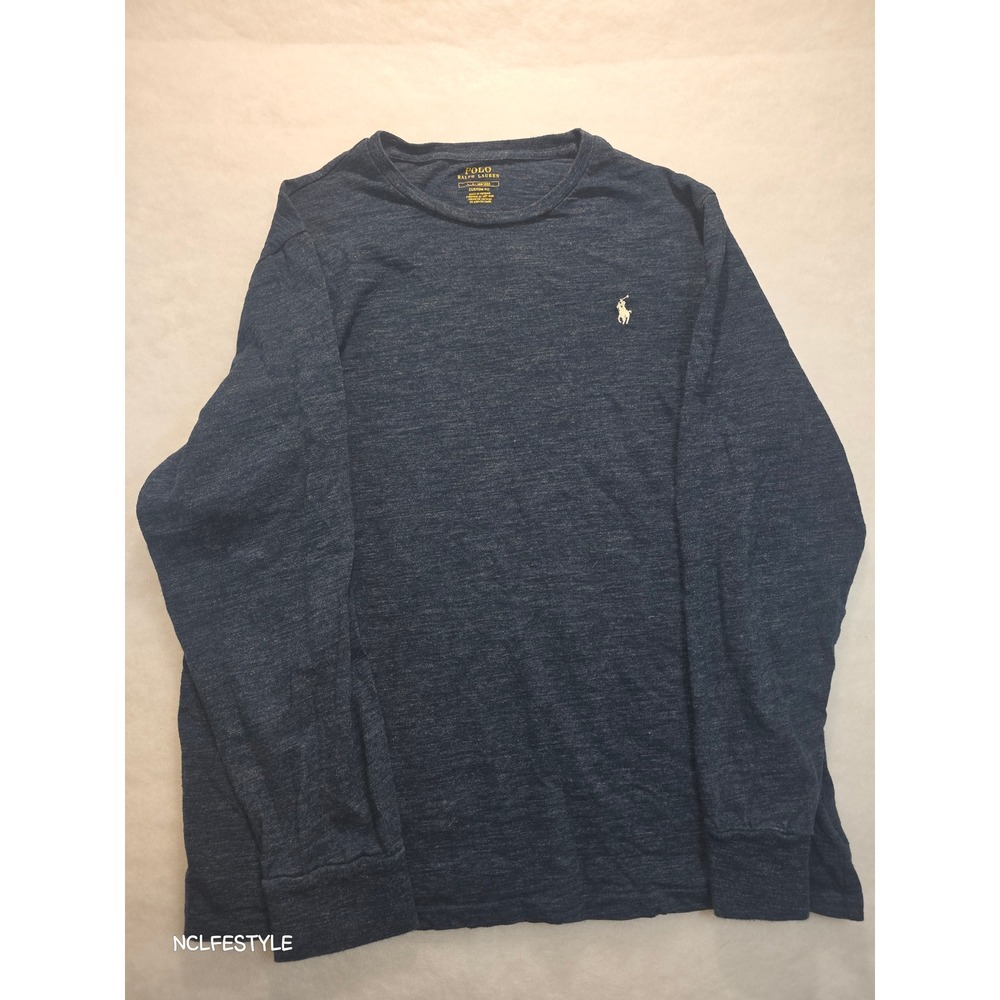 Polo Ralph Lauren Mens Custom Fit Long Sleeve T-Shirt Navy Blue Heather Large